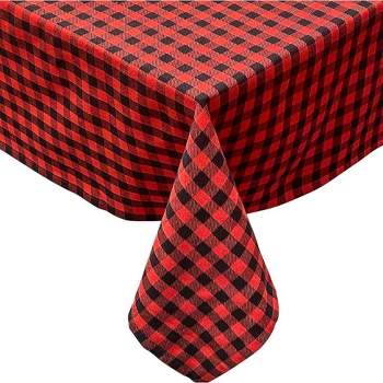 KOVOT Tablecloth Red & Black Buffalo Check Plaid 100% Cotton - Festive Table Cover for Christmas, Winter & Holiday's