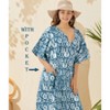HAPPY BAY Women's Summer Batik Caftan Long Loungewear Dashiki House Dress with Pockets Sleepwear for Women Nightgown 1X-2X Blue, Floral - 2 of 4