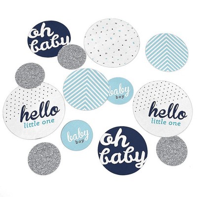 Big Dot of Happiness Hello Little One - Blue and Silver - Baby Shower Giant Circle Confetti - Boy Baby Shower Decorations - Large Confetti 27 Count