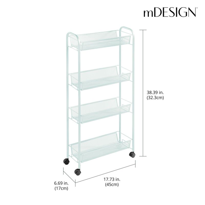 mDesign Steel Slim Rolling Utility Cart Storage Organizer with 4 Shelves, 3 of 8