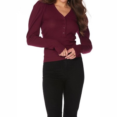 Women's Henley Pleated Long Sleeve Slim Top - bobi