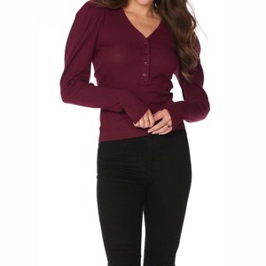 Women's Henley Pleated Long Sleeve Slim Top - bobi - 1 of 3