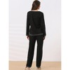 cheibear Women's Long Sleeve Shirt and Long Pants with Pocket Loungewear 2 Pieces Sleep Sets - 3 of 4