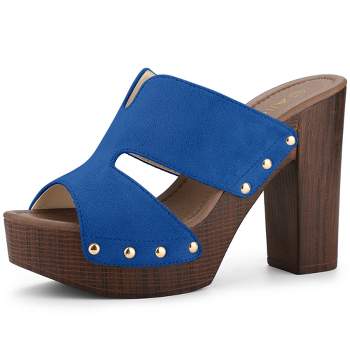 Allegra K Women's Faux Suede Peep Toe Platform Block Heel Slides Sandals