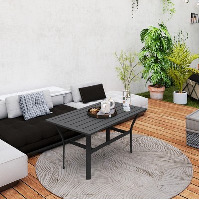 Black Metal Outdoor Coffee Table with Slatted Top, 36"
