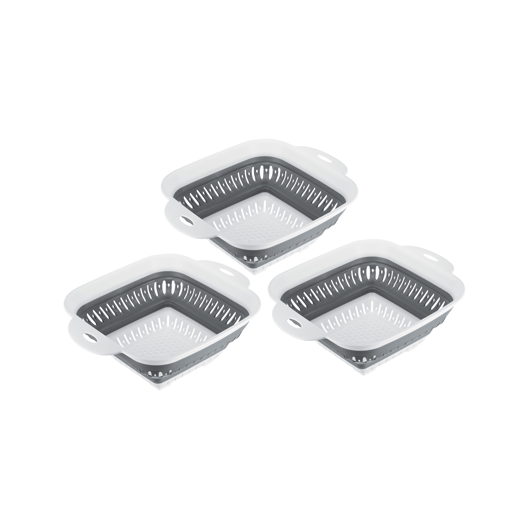 Unique Bargains Washing Fruit Vegetable Kitchen Multifunctional Square Collapsible Colanders 3 Pcs Grey