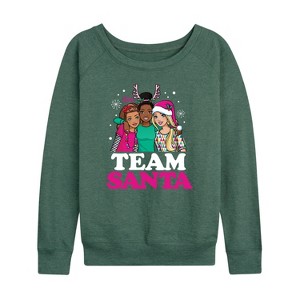 Women's - Barbie - Holidays & Christmas Lightweight French Terry Wide Neck Long Sleeve Shirt - 1 of 4