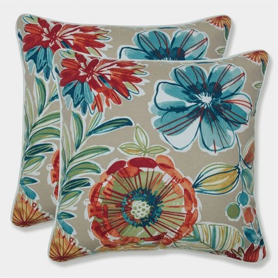 16.5x16.5 Floral Mania 2pc Square Outdoor Throw Pillow Set Pink