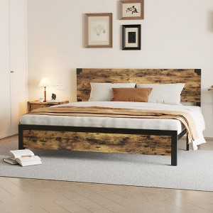 homfan Bed Frame, Size Bed Frame with Wood Headboard, Platform Bed Frame with Under Bed Storage and Metal Legs, Noise Free, No Box Spring Needed - 1 of 4