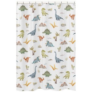 Sweet Jojo Designs Boy Shower Curtain 72in.x72in. Watercolor Dinosaur Dino Multicolor - 1 of 4