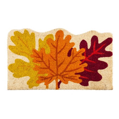 Evergreen Fall Leaves Shaped Indoor Outdoor Natural Coir Doormat 1'6"x2'6" Multicolored