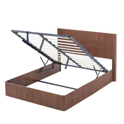 SEVOBAL Queen Size Lift Up Storage Bed Wooden Corrugated Curved Lines Hydraulic Storage No Box Spring Needed for Home, Brown, 56.1"*26.38"*7.87"