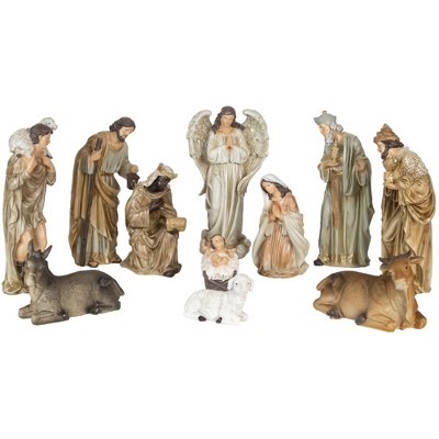 Northlight 11-Piece Traditional Earth Tones Religious Christmas Nativity Figurine Set - 11.75"
