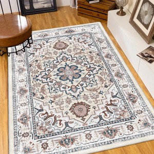 Chery Life Area Rug,Vintage Bohemian Persian Non-slip Washable Rug For Living Room Bedroom, Flower Design - 1 of 4