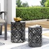 Lyngins Modern Iron Patio Side Table with Floral Cut Design, Cylindrical Outdoor End Table, Iron-cut Outdoor End Table for Patio - 2 of 4