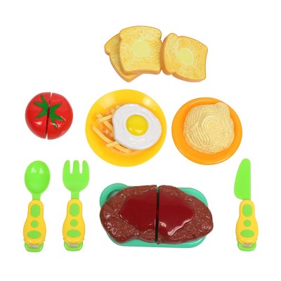 Insten 12 Piece  Play Food Steak And Egg Dinner, Pretend Cutting Food Playset