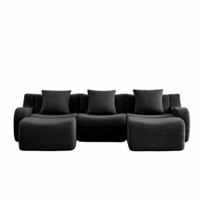 Aukfa Modular Teddy Fabric Sofa,Convertible Modular Sectional Sofa Set , 3-Seats with 1/2/3 Ottoman Soft Boneless Design for Living Room