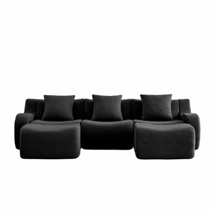 Aukfa Modular Teddy Fabric Sofa,Convertible Modular Sectional Sofa Set , 3-Seats with 1/2/3 Ottoman Soft Boneless Design for Living Room - 1 of 4