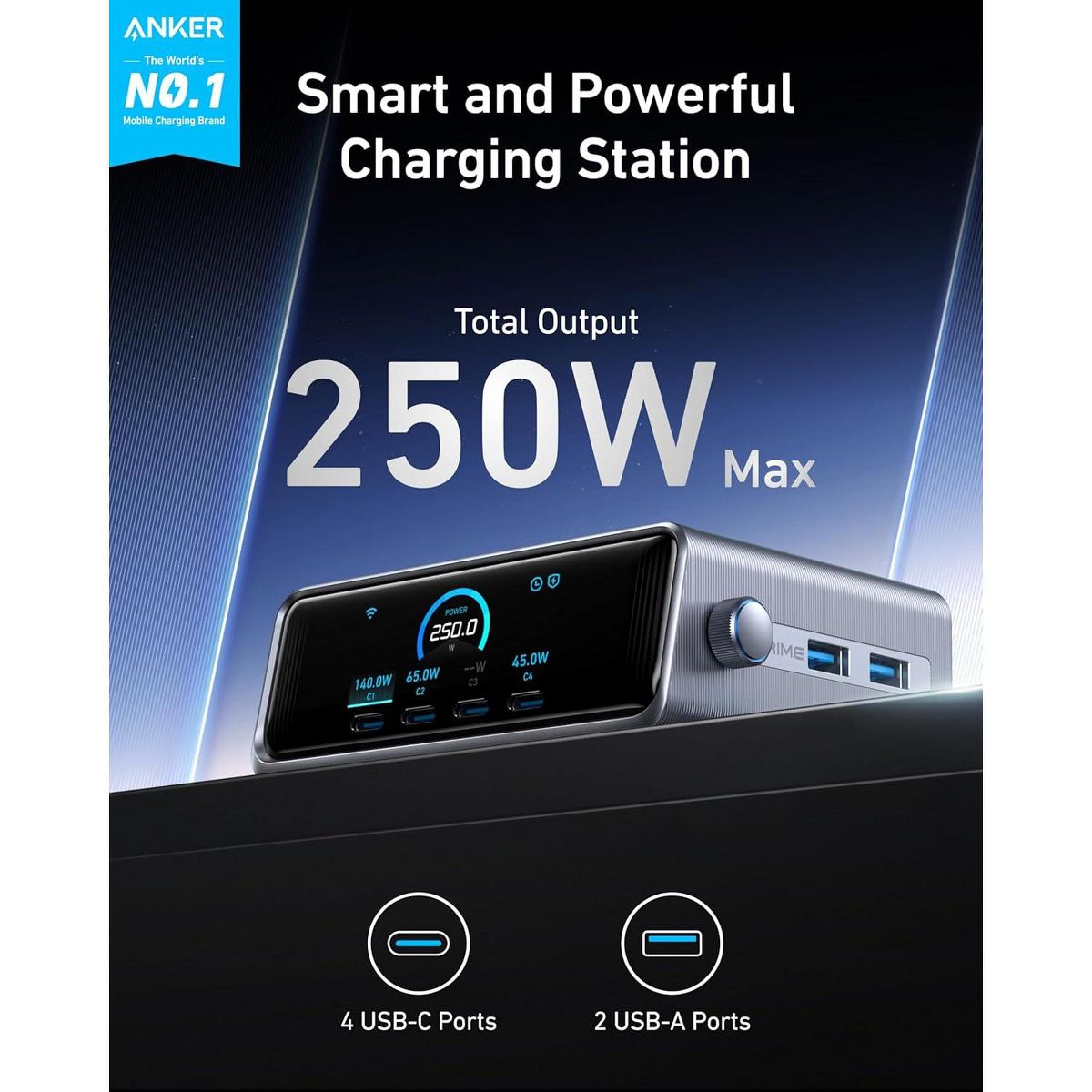 Anker Prime Charging Station, 250W 6-Port GaN USB C Charger - thumbnail 2
