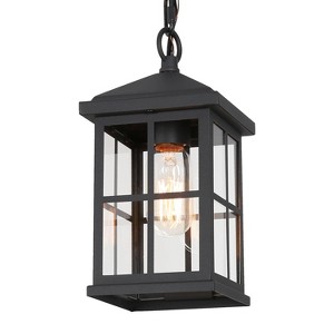 10.5" Metal/Glass Square Cage Modern Outdoor Pendant Light Black - LNC: Seedy Glass, ETL Listed, Rust-Resistant - 1 of 4