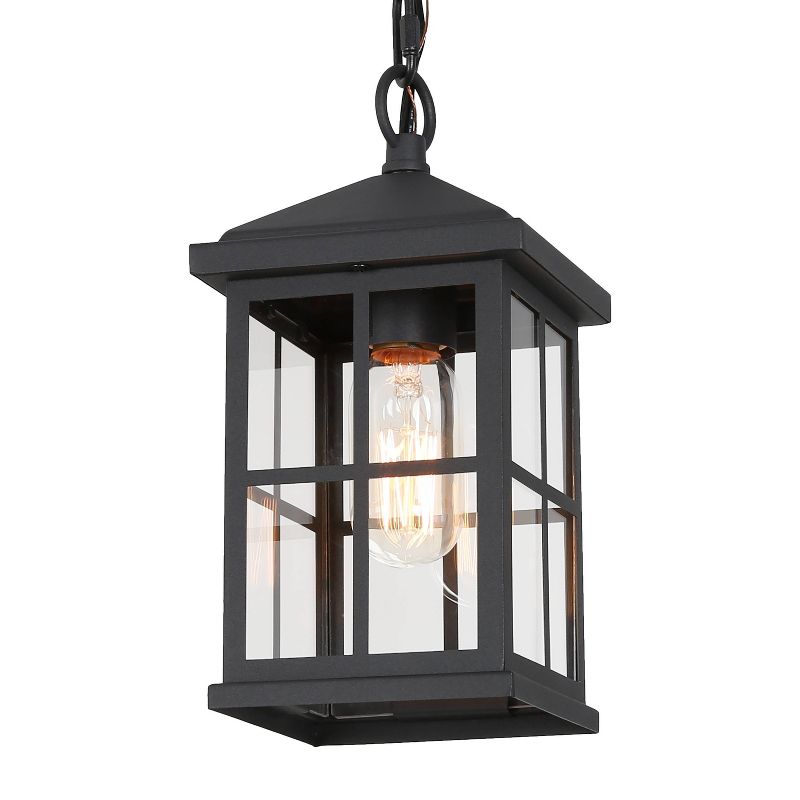 10.5&#34; Metal/Glass Square Cage Modern Outdoor Pendant Light Black - LNC, 1 of 12