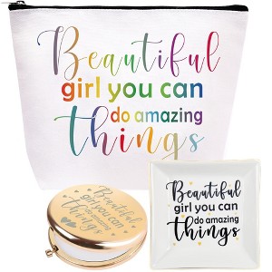 VeryMerryMakering Beautiful Girl You Can Do Amazing Things Makeup Bag - White - 1 of 4