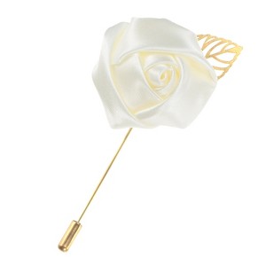 Unique Bargains Wedding Groom Suit Ribbon Rose Flower Lapel Pin with Gold Leaf 1 Pc - 1 of 4