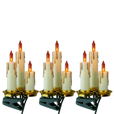 Kurt S. Adler 15-Count Amber and Gold Dripping Candle Clip-On Christmas Light Set, 3.75ft Green Wire