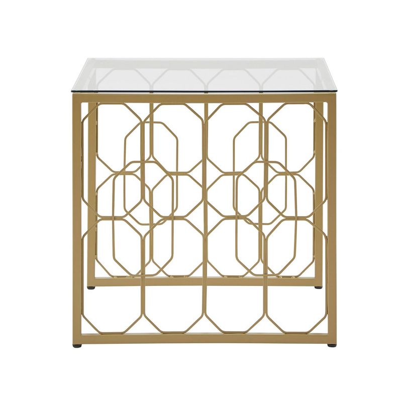 Khalilah Octagon Pattern Gold Metal and Glass End Table Gold - Inspire Q, 6 of 8