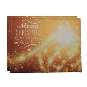 Unique Bargains Christmas Place Mats Linen Gold Tone 13"x17.7" 2 Pcs - 1 of 4