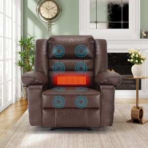 SKRAN Breathable Leather Massage Recliner Chair with Heat, Lazy Sofa Chair, Manual Reclining Sofa with 2 Side Pockets for Living room, Bedroom - 1 of 4