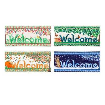Evergreen 4 Season Trees, Set of 4 Sassafras Indoor Outdoor Switch Doormat 1'10"x10" Multicolored