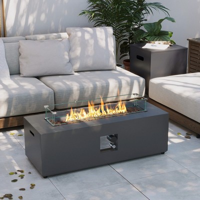 UPHA 42"  Outdoor Propane Fire Pit Coffee Table, Rectangular Patio Heater w 50,000 BTU Stainless Steel Burner, Tank Table and Rain Cover