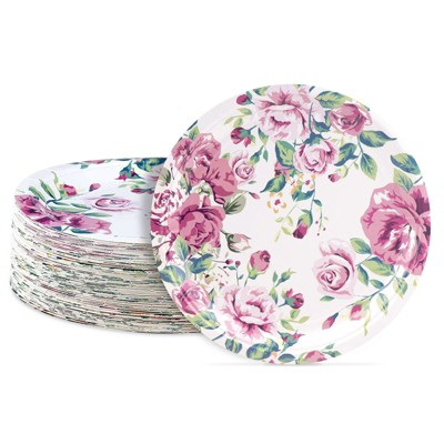 Blue Panda 80 Pack Vintage Floral 9 Inch Paper Plates for Tea Party, Bridal, Baby Showers, 9 inches