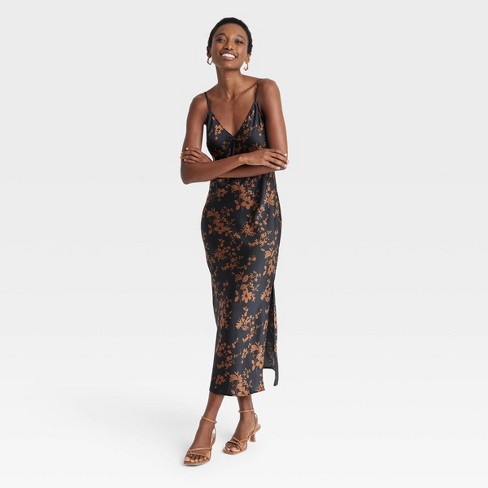 Women's Midi Slip Dress - A New Day™ Black Floral L : Target