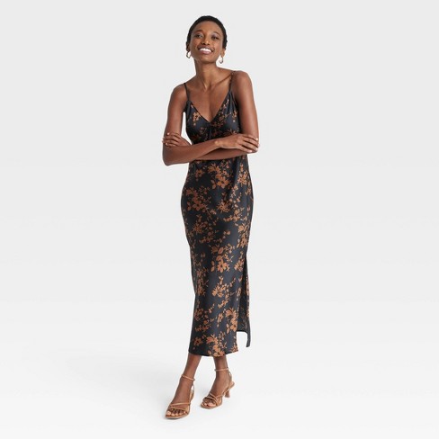 Women's Midi Slip Dress - A New Day™ Black Floral L