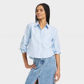 Women's Linen Long Sleeve Collared Button-Down Shirt - Universal Thread™  Tan Striped XS