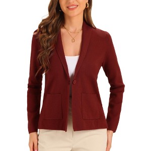 Allegra K Women's Long Sleeve Button Open Front Knit Sweater Cardigans with Pockets - 1 of 4