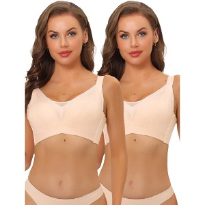 Allegra K Women's Adjustable Straps Minimizer Mesh Underwire Full Coverage Bras 2 Packs - 1 of 4