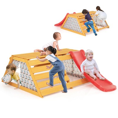 Safstar 5-in-1 Indoor Jungle Gym Montessori Climbing Toys with Slide for Toddlers Wooden