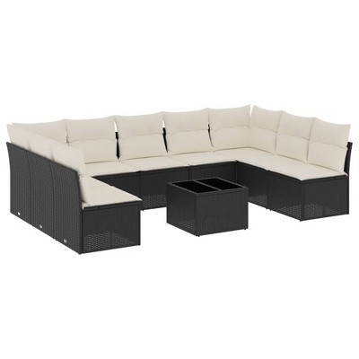 vidaXL 10 Piece Patio Sofa Set with Cushions - Black and Cream With Table
