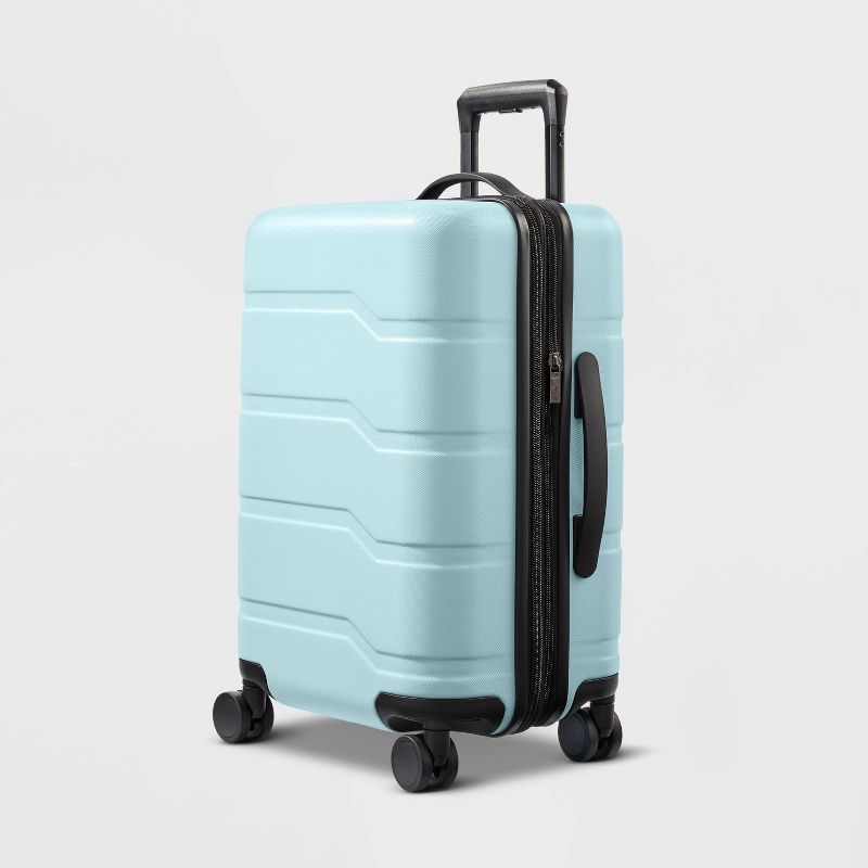 Hardside Carry On Spinner Wheels Suitcase Muddy Aqua Blue - Open Story™