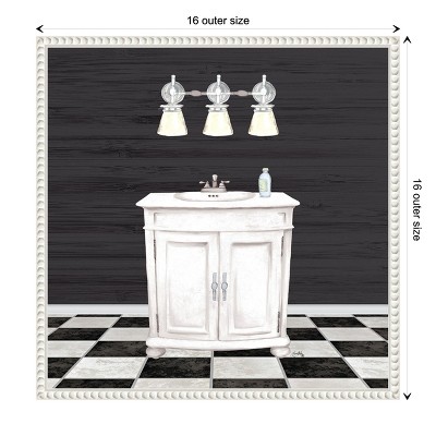 Modern Bathroom I Black and White Canvas Wall Art with White Frame