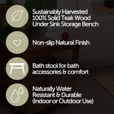 Nordic Teak 35" Natural Shower and Bath Spa Bench with Shelf