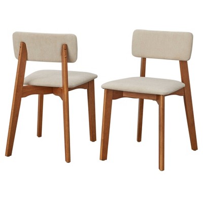 Buylateral Set of 2 Nettie Mid Century Modern Upholstered Dining Chairs Walnut/Beige