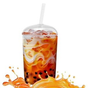 Maplefield Glass Tumbler with Dome Lid - Dishwasher Safe Glass Tumbler with Straw - Spill-Resistant - 16oz [Clear] - 1 of 4