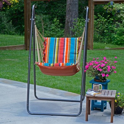 Colorful Striped Polyester Hanging Chair with Cushions and Stand