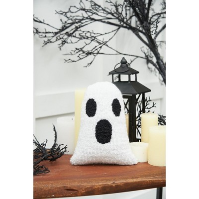 Ghost Shaped White and Black Hooked Halloween Pillow