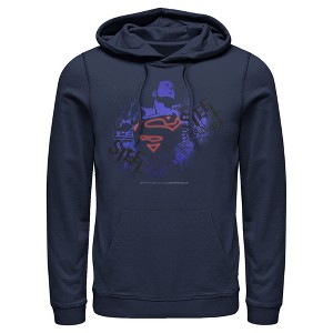 Men's Superman Hero Graffiti Neon Print Pull Over Hoodie - 1 of 3