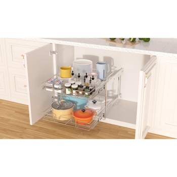 HomLux 7.5 in. W x 21.5 in. D Double Tier Wire Pull-Out Individual Basket Home Organizer